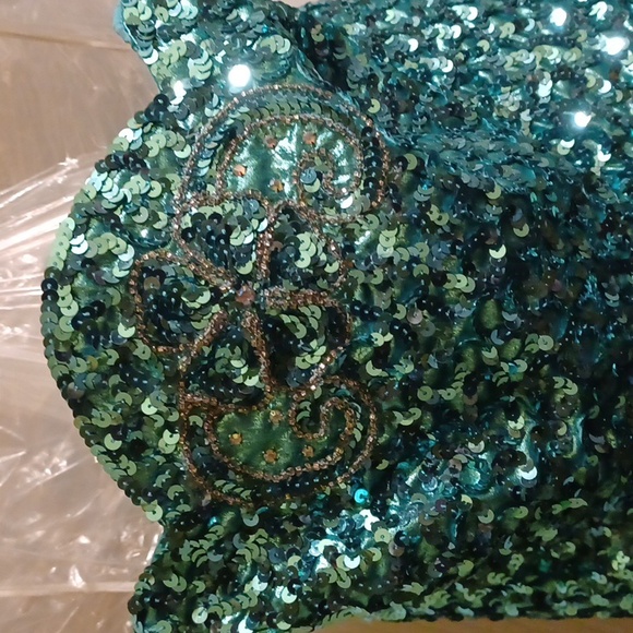 USED ONCE VINTAGE  MIKE BENET GREEN SEQUIN IRIDESCENT STRAPLESS  FORMAL SIZE 12 - Picture 4 of 8